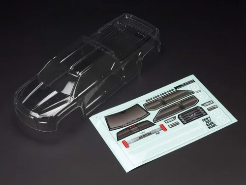 ARRMA 1/10 Cuerpo transparente con calcomanías: Big Rock Crew CAB 4X4 BLX, ARA402284, pequeño, transparente