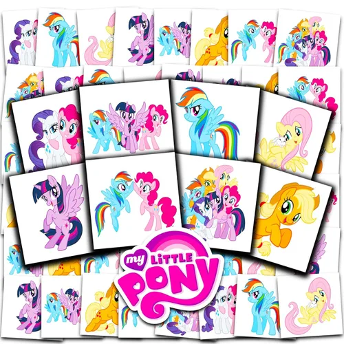 My Little Pony Tattoos - Paquete de recuerdos de fiesta ~ 70+ tatuajes temporales perforados individuales de 2 x 2 pulgadas, My Little Pony para