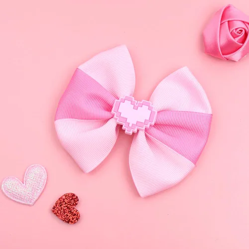 Vista 2 de Cinta de grogrén rojo de San Valentín Pinzas para el pelo con moño, pasadores de pelo (rosa)