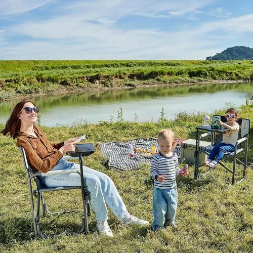 Vista 2 de Portal Folding Director Chair with 2-Way Rotating Side Table, Heavy Duty 300 lb Camping Chair with Swivel Tray & Cup Holder, Ergonomic Mesh Back