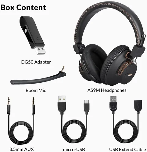 Vista 7 de Avantree DG59M - Auriculares Bluetooth con micrófono para PS5 y PS4, auriculares inalámbricos con adaptador USB para PC, laptop, computadora