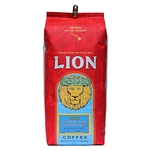 Vista 7 de Lion Coffee, Premium Gold Roast, mezcla de café 10% Kona, grano entero, bolsa de 24 onzas