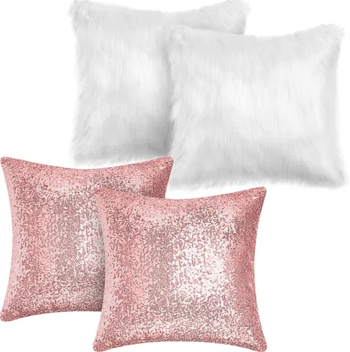 Vista 17 de Irenare 4 fundas de almohada esponjosas y de lentejuelas para invierno, fundas de cojín suaves para sofá, cama, sofá o Navidad
