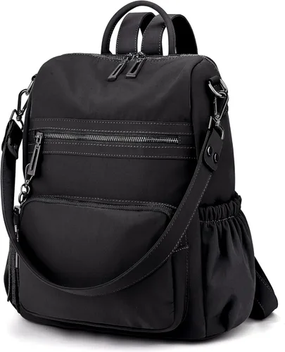 Vista 6 de UTO Mochila de cuero vegano para mujer, diseño de moda, convertible con borla, para viajes, con borla
