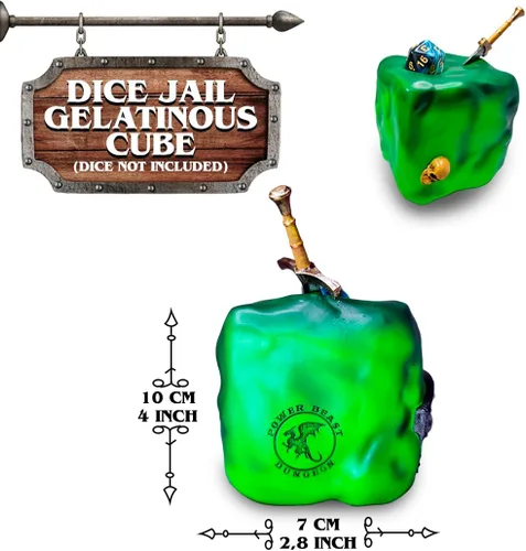 Vista 2 de DND Dice Cárcel Gelatinous Cube, Dados Cárcel Prisión, Time Out Gelatinous Cube, Castiga tus dados poliédricos, D&D, Dungeon Master, Dungeons and
