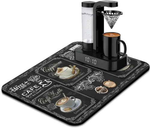 Vista 9 de Tapete de barra de café para encimeras 19inx12in, absorbente para ocultar las manchas, antideslizante, accesorios para bar de cafetería, cabe debajo