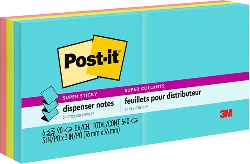 Vista 6 de Post-it Dispensador de notas emergentes súper adhesivas, 6 blocs de notas adhesivas, 3 x 3 pulgadas, 2 veces más poder de adherencia, suministros