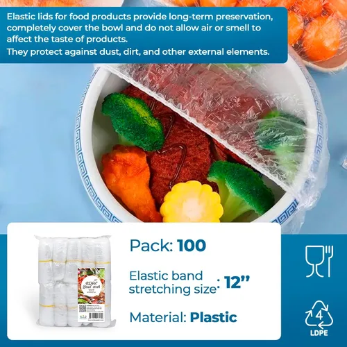 Vista 2 de AMZ - Fundas elásticas de plástico para tazones, 12 pulgadas, paquete de 100 fundas desechables de plástico transparente de 30 micras de grosor.