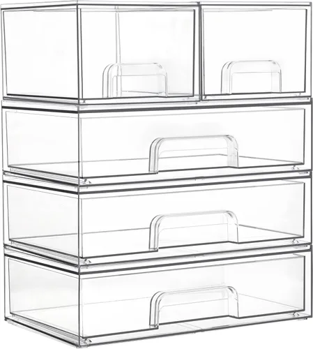 Vista 16 de Vtopmart - Juego de 5 cajones de almacenamiento apilables, contenedores organizadores de plástico transparentes para biberones de bebé