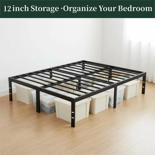 Vista 5 de Marco de cama tamaño Queen, marcos de cama de plataforma de metal de 14 pulgadas con soporte de listones de acero resistente, no necesita somier