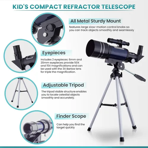 Vista 3 de AmScope-Kids 120X-1200X Kit de microscopio para estudiantes de microscopio de brazo metálico blanco para principiantes y telescopio refractor