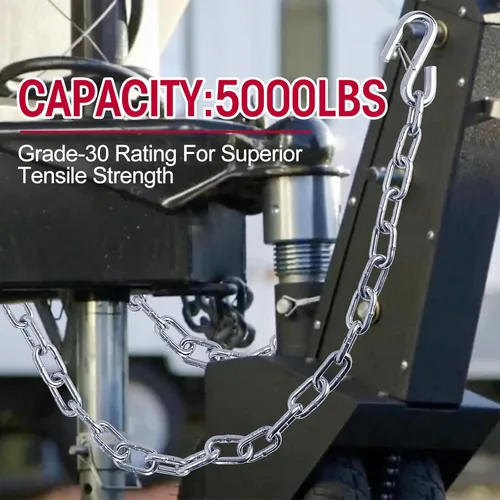 Vista 3 de NBJINGYI 1/4" X 27" 2 piezas, cadena de seguridad para remolque de grado 30 con ganchos de resorte y un gancho en S