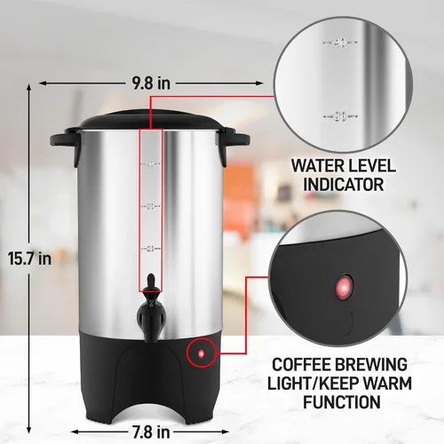 Vista 2 de Zulay - Cafetera comercial de acero inoxidable, urna de café con tapa de bloqueo giratorio y asas de tacto frío, cafetera de preparación rápida