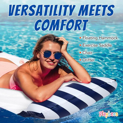 Vista 4 de Hammock Pool Float Blue Multi-Purpose Inflatable Water Pool Floats Fun Pool Float Lounger for Adults and Kids Variation