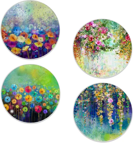 Juego de 4 posavasos abstractos de acuarela floral para bebidas, posavasos de cerámica con parte inferior de corcho para tipos de tazas y tazas,