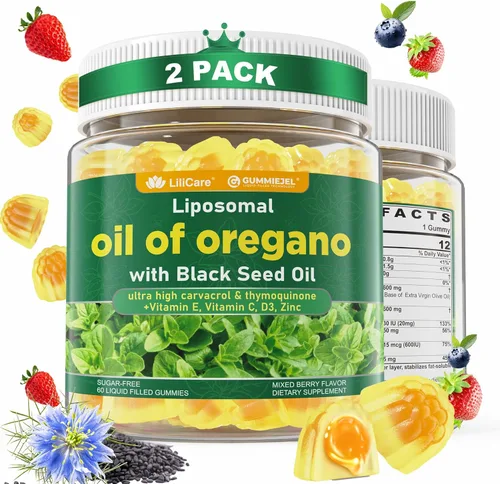 Vista 10 de Aceite de orégano con gomitas rellenas de aceite de semilla negra - Suministro de 2 meses - Alternativa de cápsulas de aceite de orégano, carvacrol