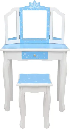 Vista 2 de AOCOROE Juego de mesa de tocador y taburete para niños con espejo, tocador de maquillaje de princesa 2 en 1 con cajón y parte superior desmontable