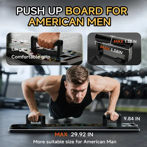 Vista 2 de Upgraded Push Up Board,36 in 1 Home Gym Equipment with Ab Roller Wheel & Resistance Bands, Portable Foldable Workout Board for Full Body Strength