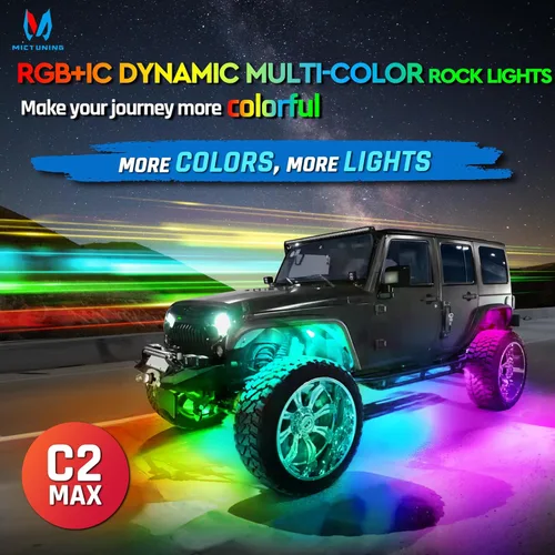 Vista 2 de MICTUNING C2 Max RGB+IC Chasing Color Rock Lights - 2 piezas (no incluye controlador)