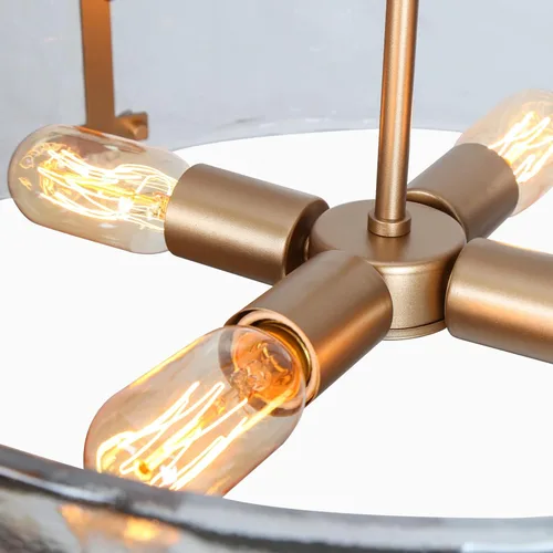 Vista 8 de ZEVNI Candelabro dorado, lámpara moderna de 4 luces, lámpara de araña de tambor de vidrio de 19.5 pulgadas de diámetro para comedor, vestíbulo