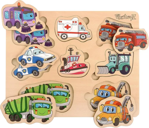 Vista 9 de Pikatoyz® Rompecabezas de madera para niños pequeños de 1 a 3 años - Juguetes educativos y de aprendizaje Montessori - Rompecabezas de madera