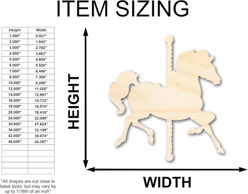 Vista 2 de Forma de caballo de carrusel de madera sin terminar Parque de atracciones Recorte para manualidades hasta 46 pulgadas DIY 3 pulgadas/1/2