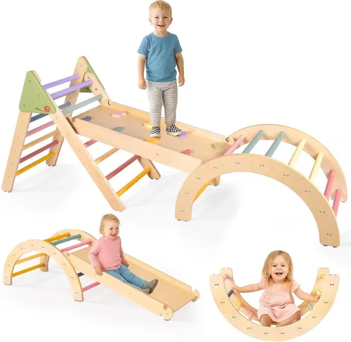 aiwo Juego de triángulo Pikler 7 en 1 para niños pequeños, juguetes de escalada para interiores, gimnasio de escalada montessori para bebés, juego