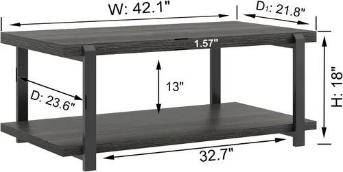 Vista 29 de FOLUBAN Mesa de centro negra, moderna mesa central de madera rústica con almacenamiento para sala de estar, mesa de té de cóctel rectangular