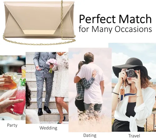 Vista 8 de Patent Leather Envelope Clutch Womens Evening Handbag Stylish Shoulder Bag Purse for Christmas Wedding Party Prom