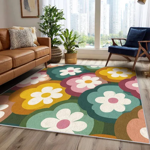 Vista 8 de Floral Throw Rug, Washable Small 2x3 Area Rugs for Entryway, Groovy Flower Patterned Indoor Door Mat for Bedroom Kitchen, Floral Decor, Non Slip