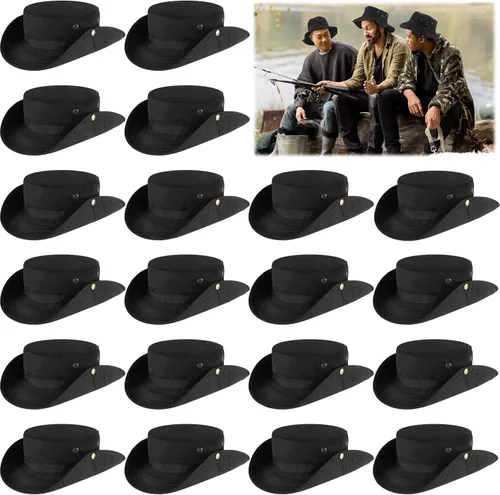 Vista 8 de Xtinmee 20 sombreros Boonie a granel de ala ancha para safari, sombrero de verano al aire libre para senderismo camping con correa ajustable