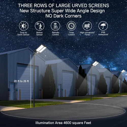 Vista 2 de Farola solar de 9000 W, luz de calle para exteriores de altos lúmenes, luces de estacionamiento de 7000 K, luces solares con sensor de movimiento