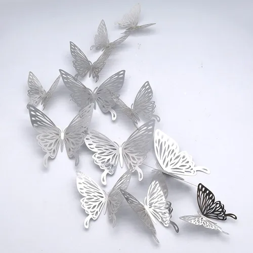 Vista 8 de CAYUDEN - Calcomanías de pared 3D con diseño de mariposa, 24 unidades, 3 tamaños, removibles, doradas, mariposas, decoración de fiestas, calcomanías