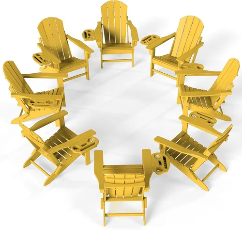 Vista 39 de FOOWIN Silla Adirondack plegable, sillas Adirondack de polietileno de alta densidad con soporte para tazas, sillas de plástico resistentes a