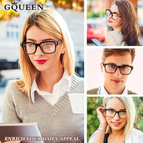 Vista 2 de GQUEEN Gafas transparentes falsas sin receta para lentes de sol, marco rectangular, 201512