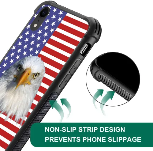 Vista 3 de DJSOK Funda compatible con iPhone XR, H American Eagle Flag con cuatro esquinas, protección a prueba de golpes, TPU suave y patrón de policarbonato