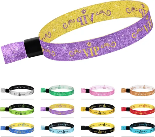 Vista 11 de 100 piezas de pulseras VIP de tela para eventos, pulseras VIP desechables para eventos, pulseras VIP de colores para eventos, para conciertos Negro