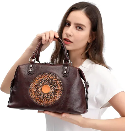 Vista 4 de EBESA Bolsos de cuero genuino para mujer, bolso cruzado retro Mandela