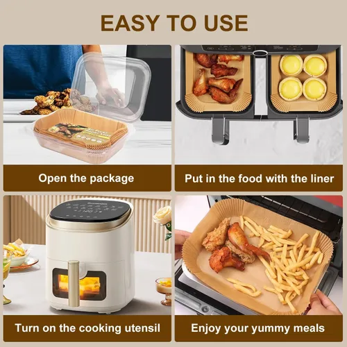Vista 8 de Forros Desechables de Papel para Freidora de Aire, 100 Piezas Forros de Papel para Freidora de Aire, Revestimientos de Papel Pergamino
