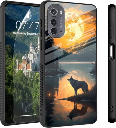 Vista 12 de Funda para Motorola Moto Edge 2022, cubierta trasera de vidrio templado con protector de pantalla, funda protectora a prueba de golpes para Motorola