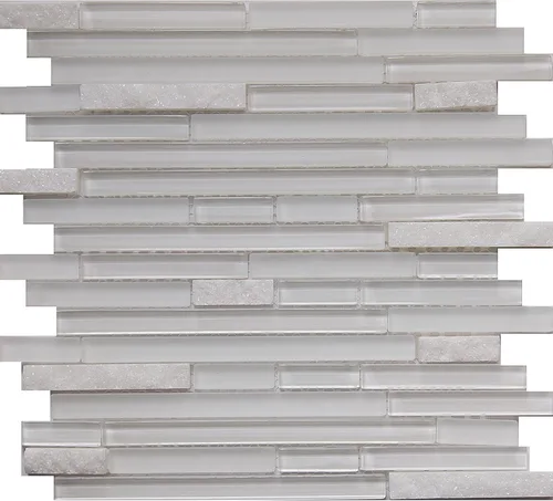 5 hojas de azulejos de mosaico de vidrio y piedra para salpicaduras de cocina, pared de ducha de baño, etc., colección Horizon, tiras mixtas, 12 x