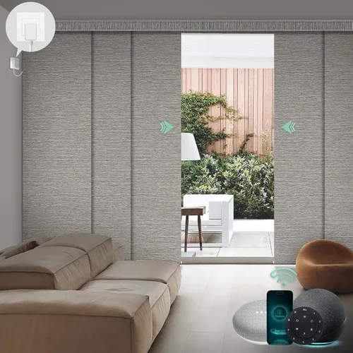 Vista 24 de Yoolax Persianas deslizantes inteligentes XL personalizadas, panel motorizado compatible con Alexa, vertical opaco para vidrio, patio, puertas