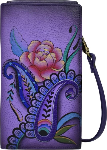 Vista 6 de Anna by Anuchka - Cartera de cuero genuino pintada a mano para mujer Peacock Bliss Taupe