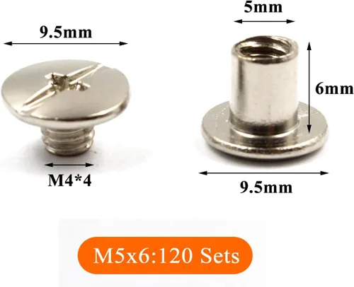 Vista 2 de Juego de 125 tornillos plateados para encuadernación Chicago, kit surtido de remaches de uñas, botón de Chicago, decoración de cuero, encuadernación