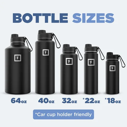 Vista 54 de IRON °FLASK - Botella deportiva de 14, 18, 22, 32, 40, 64 o 128 onzas, 3 tapas (boquilla), acero inoxidable aislado al vacío, doble pared moderna