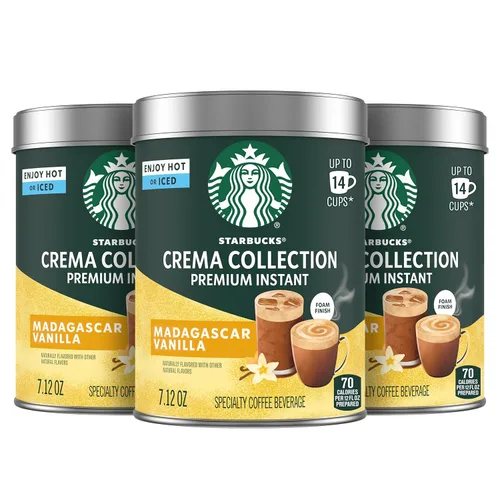 Starbucks Crema Collection Premium - Café instantáneo con sabor a vainilla de Madagascar, 100% granos arábica, 3 latas (7.12 onzas cada una)