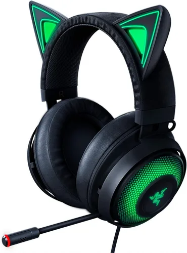 Razer Kraken Kitty - Auriculares USB RGB para juegos sonido envolvente espacial THX 71 iluminación Chroma RGB micrófono retráctil de cancelación de