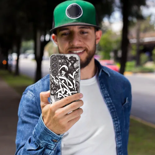 Vista 5 de Mundaze - Case for Samsung Galaxy A13 Slim Hybrid Shockproof Hard Shell Soft TPU Heavy Duty Protective Phone Cover - Black White Urban Graffiti