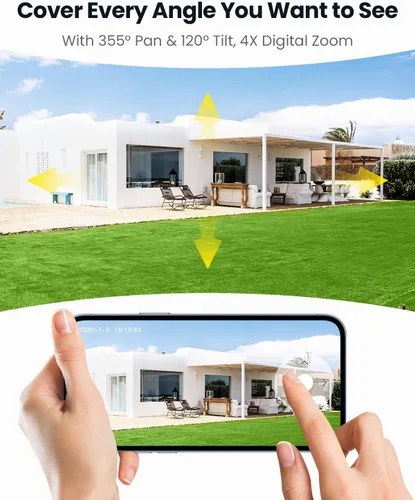 Vista 5 de ieGeek Cámara de seguridad inalámbrica para exteriores, cámaras WiFi 2K para vigilancia doméstica, cámara alimentada por batería de 360 PTZ