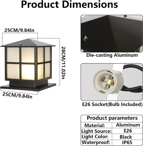 Vista 9 de SLAWA Luces de poste para exteriores, modernas luces de columna para entrada al aire libre con carcasa de aluminio, luces de pilar de patio al aire